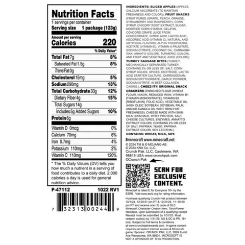 Crunch Pak Minecraft Sliced Sweet Apples, Fruit Snacks, Turkey Bites, and Cheez-Its, 4.35oz