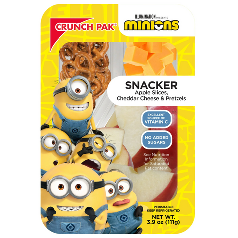 Crunch Pak Snack Featuring Minions with Fresh Sliced Sweet Apples, Cheese, & Pretzels, 3.9oz