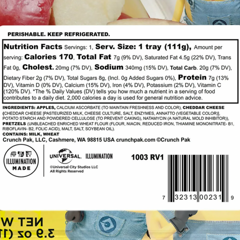 Crunch Pak Snack Featuring Minions with Fresh Sliced Sweet Apples, Cheese, & Pretzels, 3.9oz