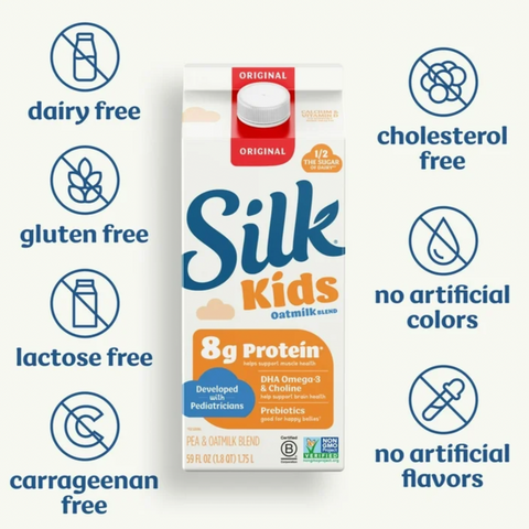 Silk Kids Oat Milk, Original, Refrigerated, Dairy Free, Gluten Free, Vegan, 59 fl oz