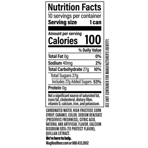 Mug Soda Root Beer Soda Pop, 7.5 fl oz, 10 Count