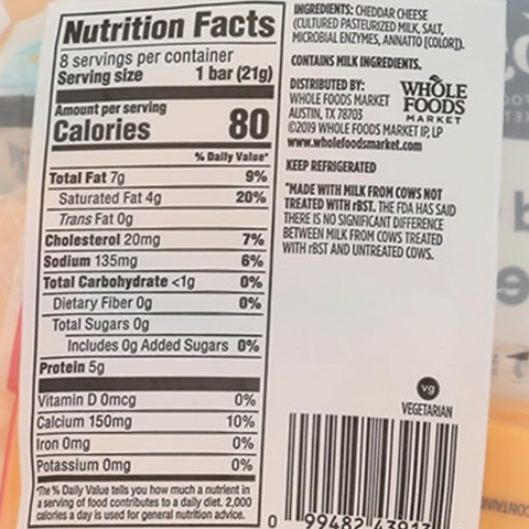 365 Mild Cheddar Cheese Snack Bars, 8 Count