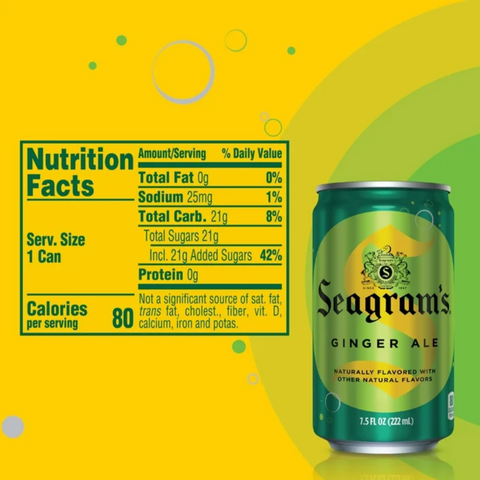 Seagrams Ginger Ale Mini Soda Pop Soft Drink, 7.5 fl oz, 6 Count