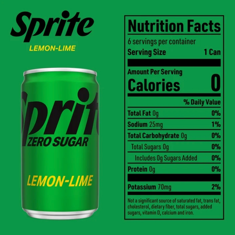 Sprite Zero Sugar Lemon Lime Mini Soda Pop Soft Drink, 7.5 fl oz, 6 Count