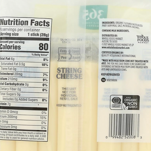 365 Organic Mozzarella String Cheese, 8 Count