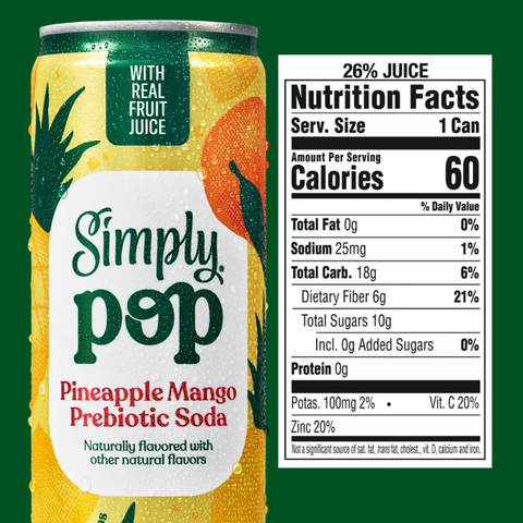 Simply Pop Pineapple-Mango Prebiotic Soda, 12 fl oz