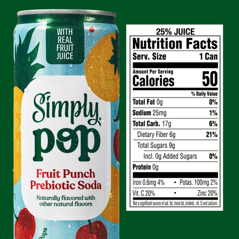 Simply Pop Fruit Punch Prebiotic Soda, 12 fl oz