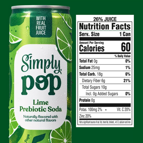 Simply Pop Lime Prebiotic Soda, 12 fl oz