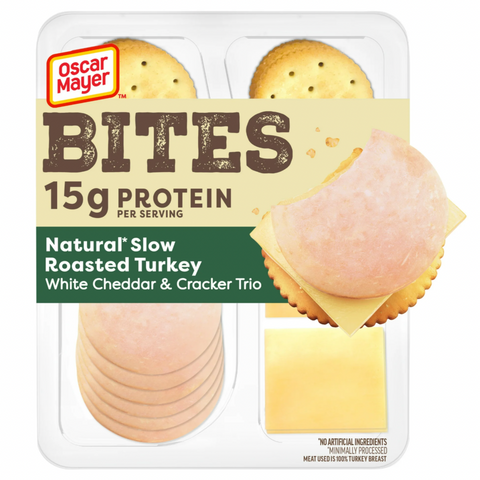 Oscar Mayer Bites Natural Slow-Roasted Turkey, White Cheddar & Cracker Trio Meat & Cheese Snack Plate, 3.3 oz