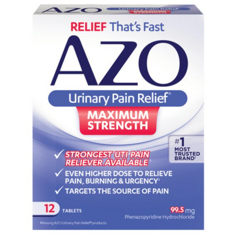 AZO Urinary Pain Relief, Maximum Strength Tablets, 12 Count