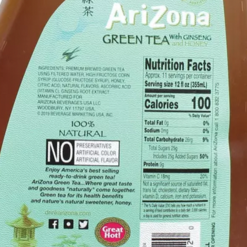 AriZona Green Tea with Ginseng and Honey, 128 fl oz