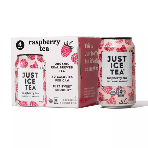 Just Ice Tea Organic Raspberry Black Tea, 12 fl oz, 4 Count
