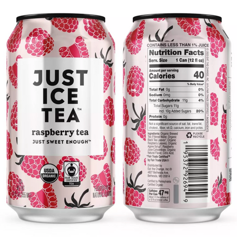 Just Ice Tea Organic Raspberry Black Tea, 12 fl oz, 4 Count