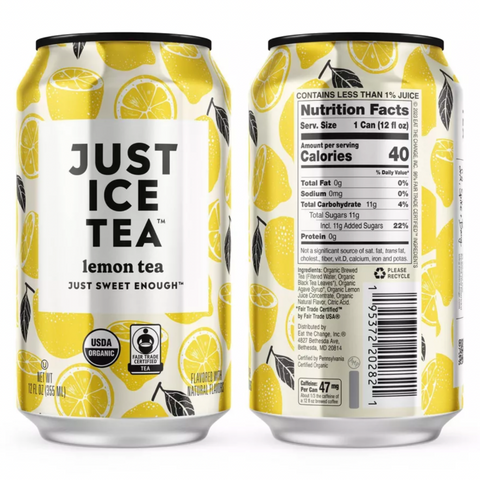 Just Ice Tea Organic Lemon Black Tea, 12 fl oz, 4 Count