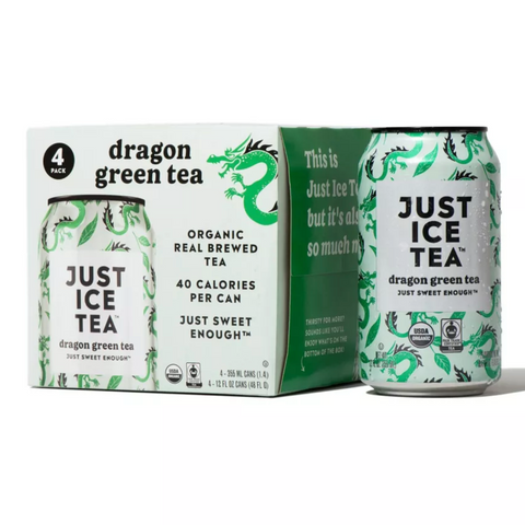 Just Ice Tea Organic Dragon Green Tea, 12 fl oz, 4 Count