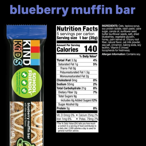 KIND Kids Blueberry Muffin Bar, Tree Nut Free, Peanut Free, 6.2 oz, 5 Count