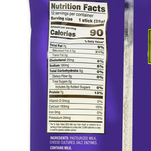 Great Value Whole Milk Low Moisture Mozzarella String Cheese Sticks, 12 Count