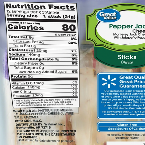 Great Value Pepper Jack String Cheese Sticks, 12 Count