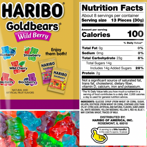 Haribo Goldbears Gummies Wild Berry Assorted Fruit Flavor Gummy Candy, 8oz