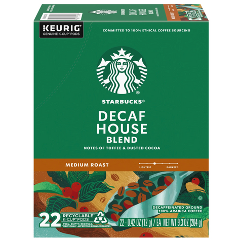Starbucks Decaf House Blend Medium Roast K-Cup Coffee Pods, 22 Count
