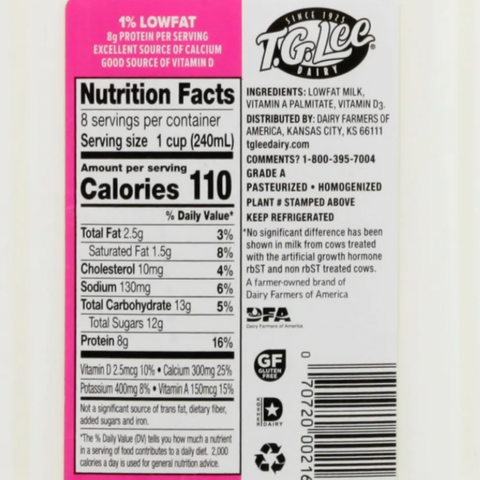 T.G. Lee 1% Low Fat Milk, 64 fl oz