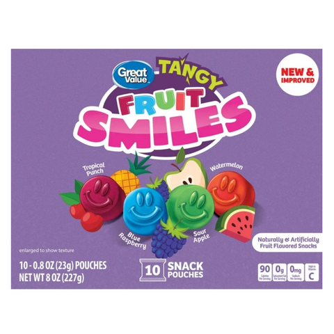 Great Value Tangy Fruit Smiles Snacks 9 oz, 10 Count