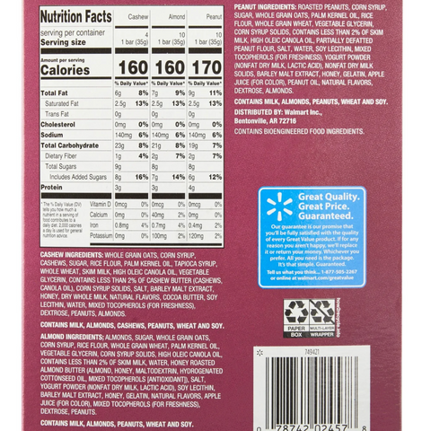 Great Value Sweet & Salty Chewy Granola Bars, Variety Pack, 24 Count
