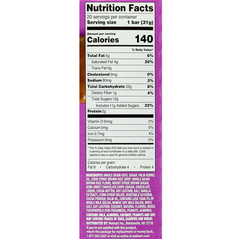 Great Value Chocolate Chip Dipped Chewy Granola Bars, 20 Count