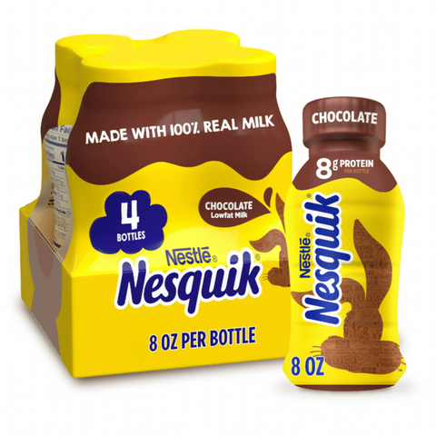 Nesquik Chocolate Milk, Ready to Drink Low-fat Milk Bottles, 8 fl oz, 4 Count