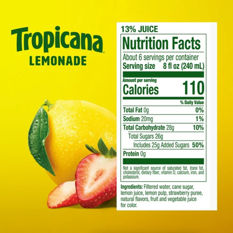 Tropicana Strawberry Lemonade, Made with Real Lemons, 46 fl oz