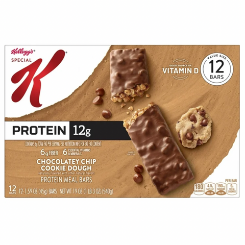 Kellogg's Special K Protein Meal Bar, Chocolatey Chip Cookie Dough, Value Pack, 12 Ct