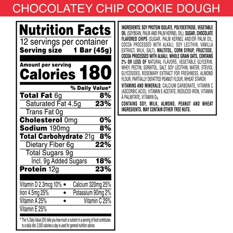 Kellogg's Special K Protein Meal Bar, Chocolatey Chip Cookie Dough, Value Pack, 12 Ct