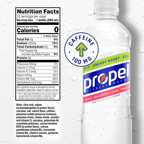 Propel Zero Sugar Electrolyte Water, Passion Fruit Guava, 16.9 oz, 12 Count
