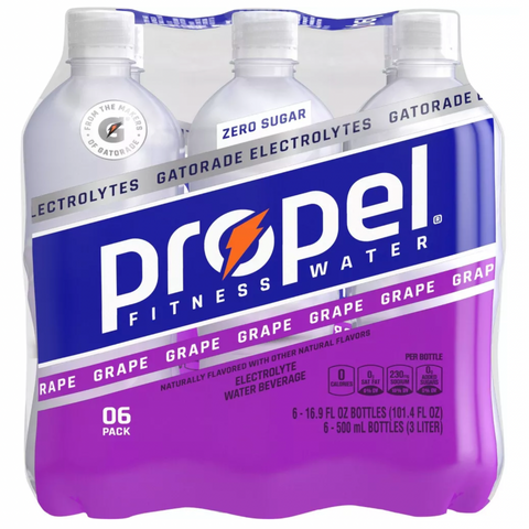 Propel Zero Sugar Electrolyte Water, Grape, 16.9 oz, 6 Count