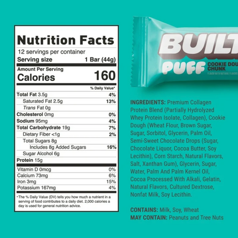 Built Bar Cookie Dough Chunk Puff Protein Bars, 4 Count