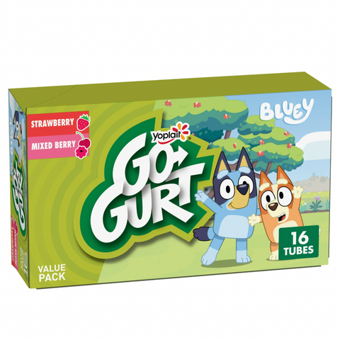 Yoplait Go Gurt Bluey Kids Fat Free Yogurt Variety Pack, Gluten Free, 16 Count