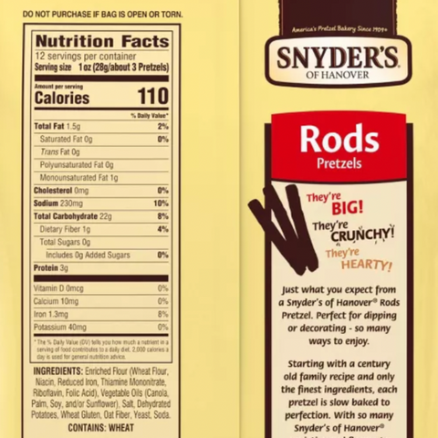 Snyder's of Hanover, Pretzel Rods, 12oz