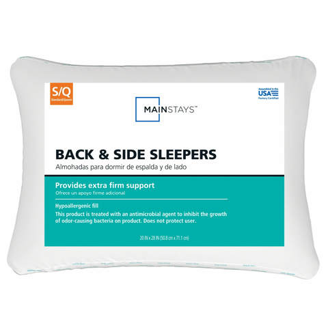 Mainstays Antimicrobial Extra Firm Back & Side Sleeper Bed Pillow, Queen