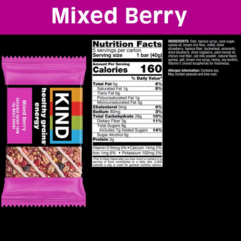KIND Health Grains Energy Mixed Berry Protein Bars, 5 Count