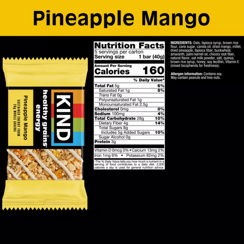 KIND Health Grains Energy Pineapple Mango Protein Bars, 5 Count