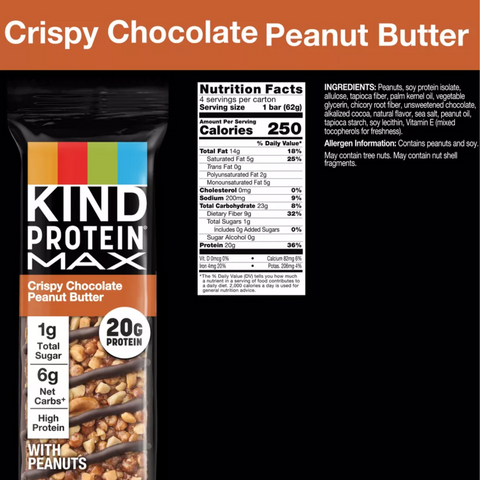 KIND Protein Max Chocolate Peanut Butter Protein Bars, 8.7oz, 4 Count