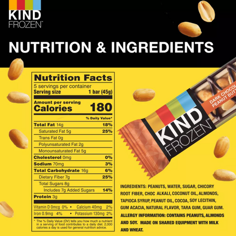 Kind Frozen Peanut Butter Dark Chocolate Nut Plant Based Frozen Treat Bars, 8 fl oz, 5 Count
