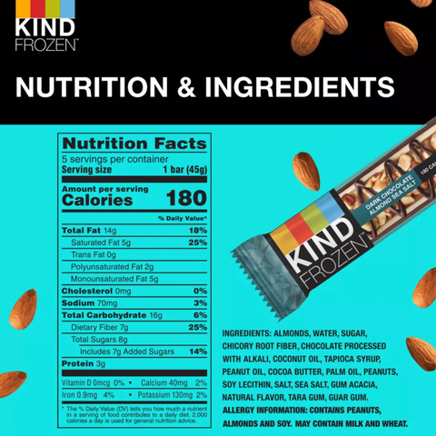 Kind Frozen Dark Chocolate Almond Sea Salt & Nut Plant Based Frozen Treat Bars, 8 fl oz, 5 Count