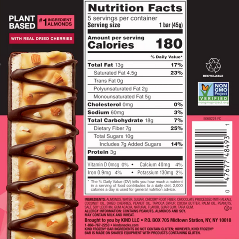 Kind Frozen Chocolate Cherry Almond & Nut Plant Based Frozen Treat Bars, 8 fl oz, 5 Count