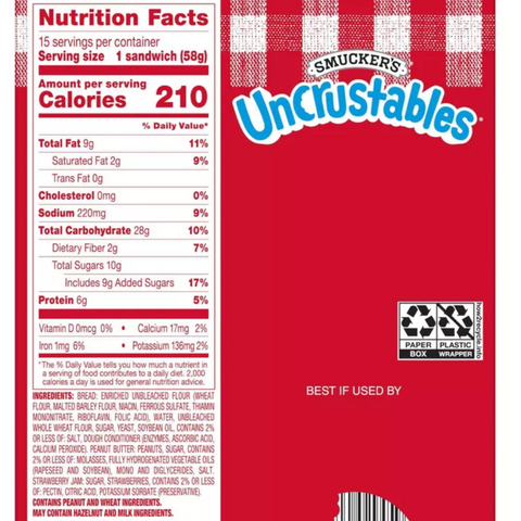Smucker's Uncrustables Frozen Peanut Butter & Strawberry Jam Sandwich, 15 Count