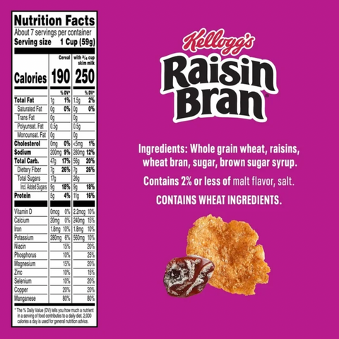 Kellogg's Raisin Bran Original Breakfast Cereal, Fiber Cereal, Mega Size, 29.5oz