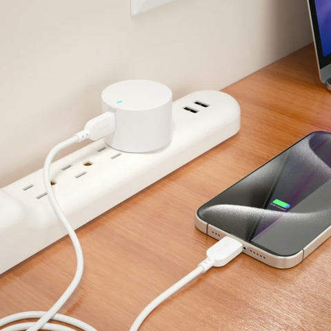 20W Single USB-C Port Wall Charger With 3ft C-C Cable, White. Compatible with iPhone 16 Series, iPhone 15 Series, Samsung Galaxy, Note, Pixel Devices iPad Pro, & More