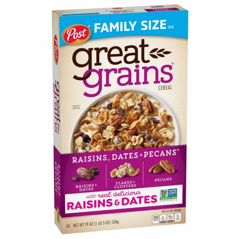 Post Great Grains Raisins, Dates & Pecans Cereal, Heart Healthy, Whole Grain, 19 oz