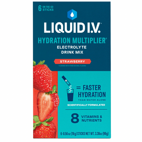 Liquid I.V. Hydration Multiplier, Electrolyte Powder Packet Drink Mix, Strawberry, 6 Count