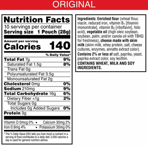 Cheez-It Original Baked Snack Crackers, Lunch Snacks, 10 Count